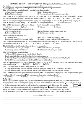 Kiểm tra học kỳ I - Môn Vật lý 10 - Thời gian 45 phút (không kể thời gian phát đề)